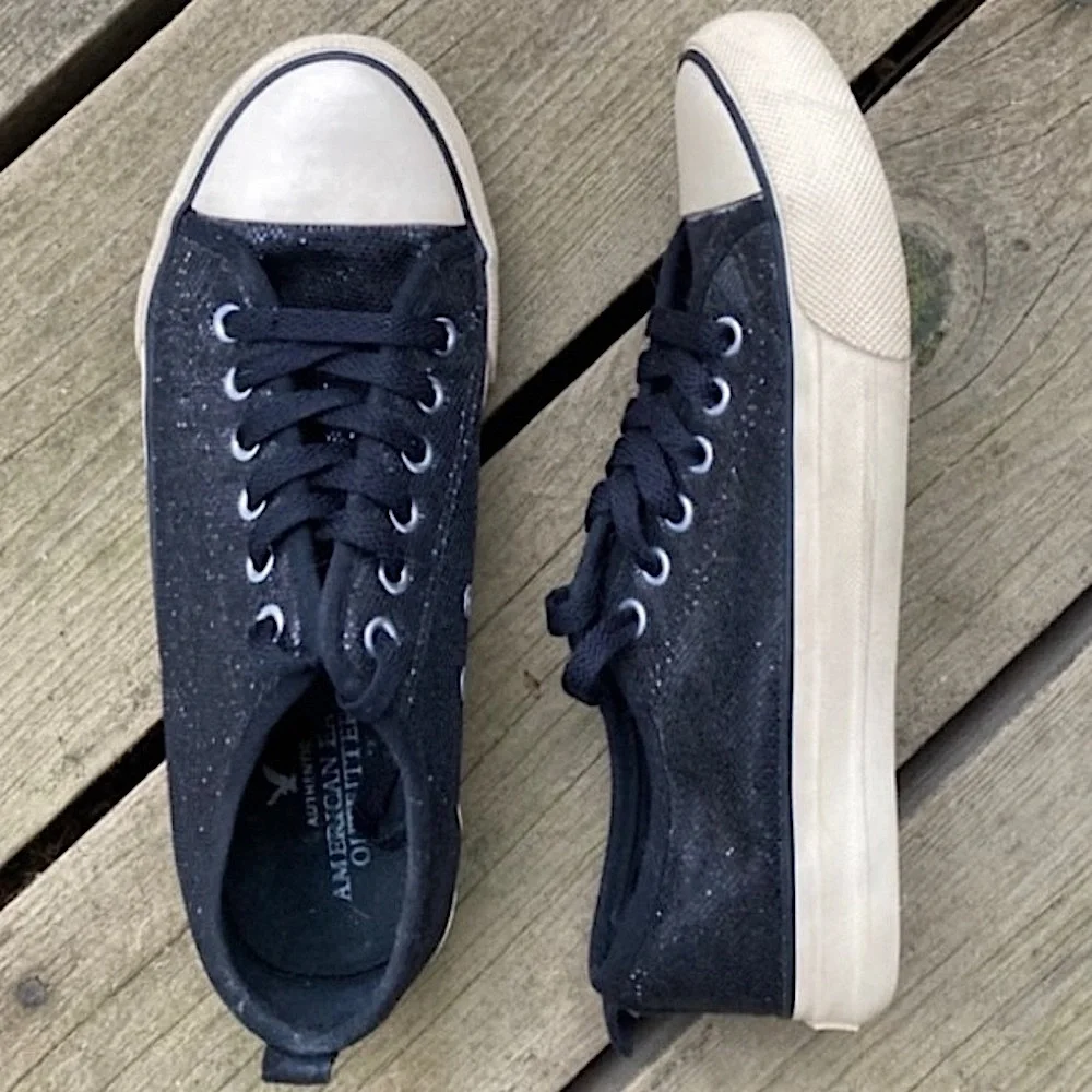 Sparkly Shoes AMERICAN EAGLE Chuck Taylor Style Shiny Black White Size 7